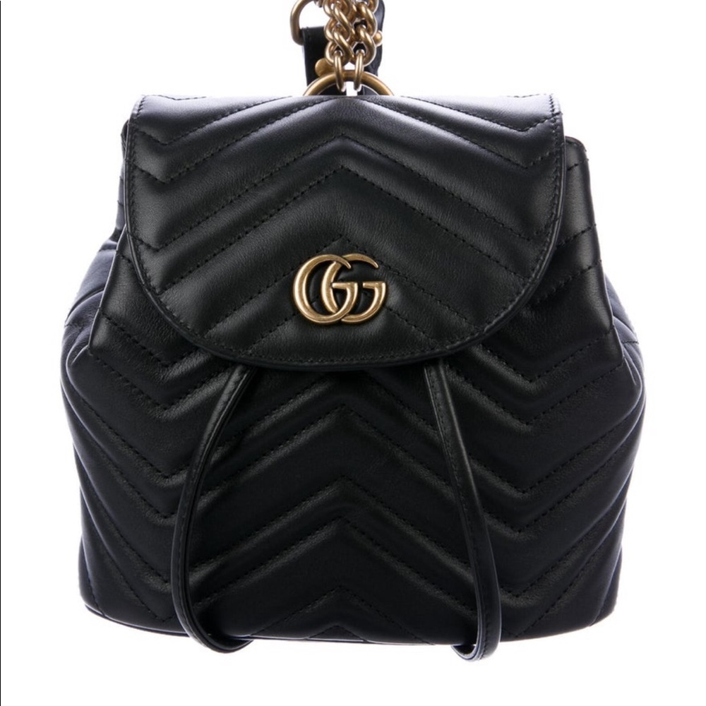 GUCCI GG MARMONT METALASSE MINI BACK PACK (BLACK)